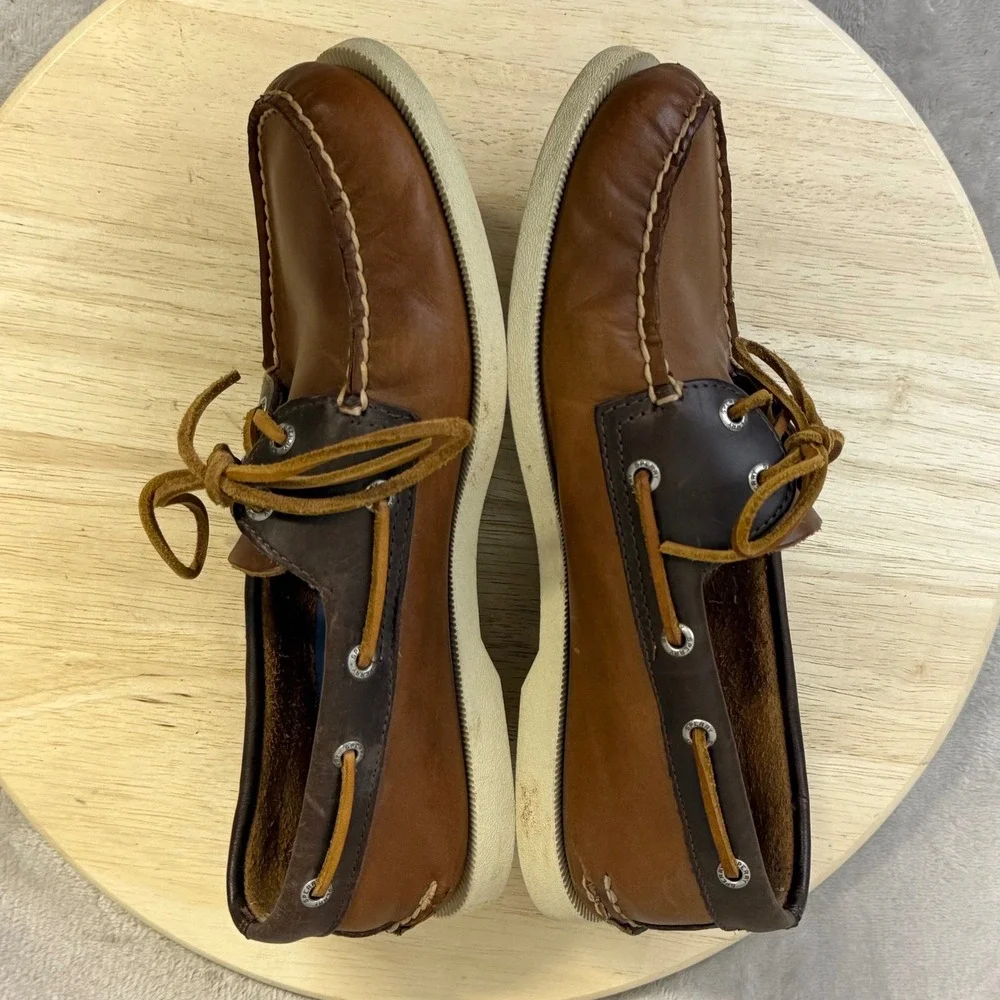 Sperry Top-Sider Mens Authentic Original 2-Eye Brown Leather Boat Shoes Size 9M